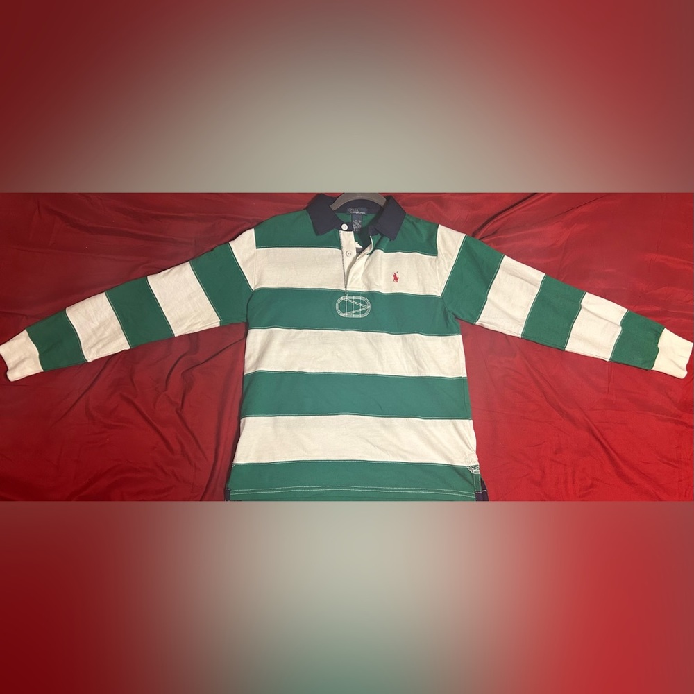 Vintage Polo Ralph Lauren Rugby T Shirt Large 90s Long Sleeve Green Tee